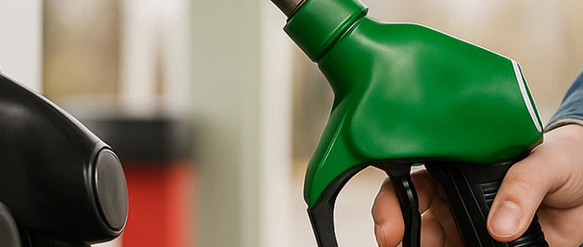 Vrouw tankt benzine aan Europese pompstation in 2025