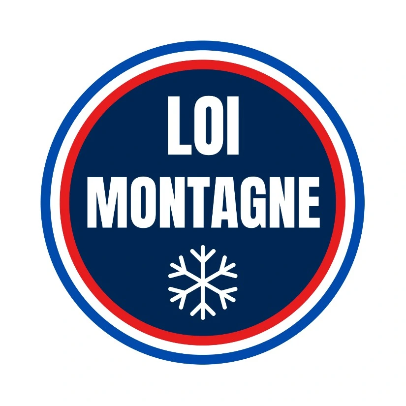 Officieel Loi Montagne logo met Franse driekleur en sneeuwvloksymbool voor de winterbandenplicht in Frankrijk